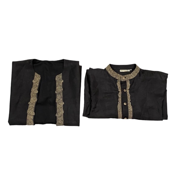 Roopam 2 Pc Kurta Set Men’s Size 40 Charcoal Gray Embroidered Two Piece Set - Picture 4 of 14